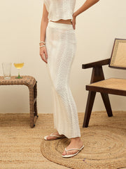 Women Off-White Crochet Straight Maxi Skirt-SFSKRT35018