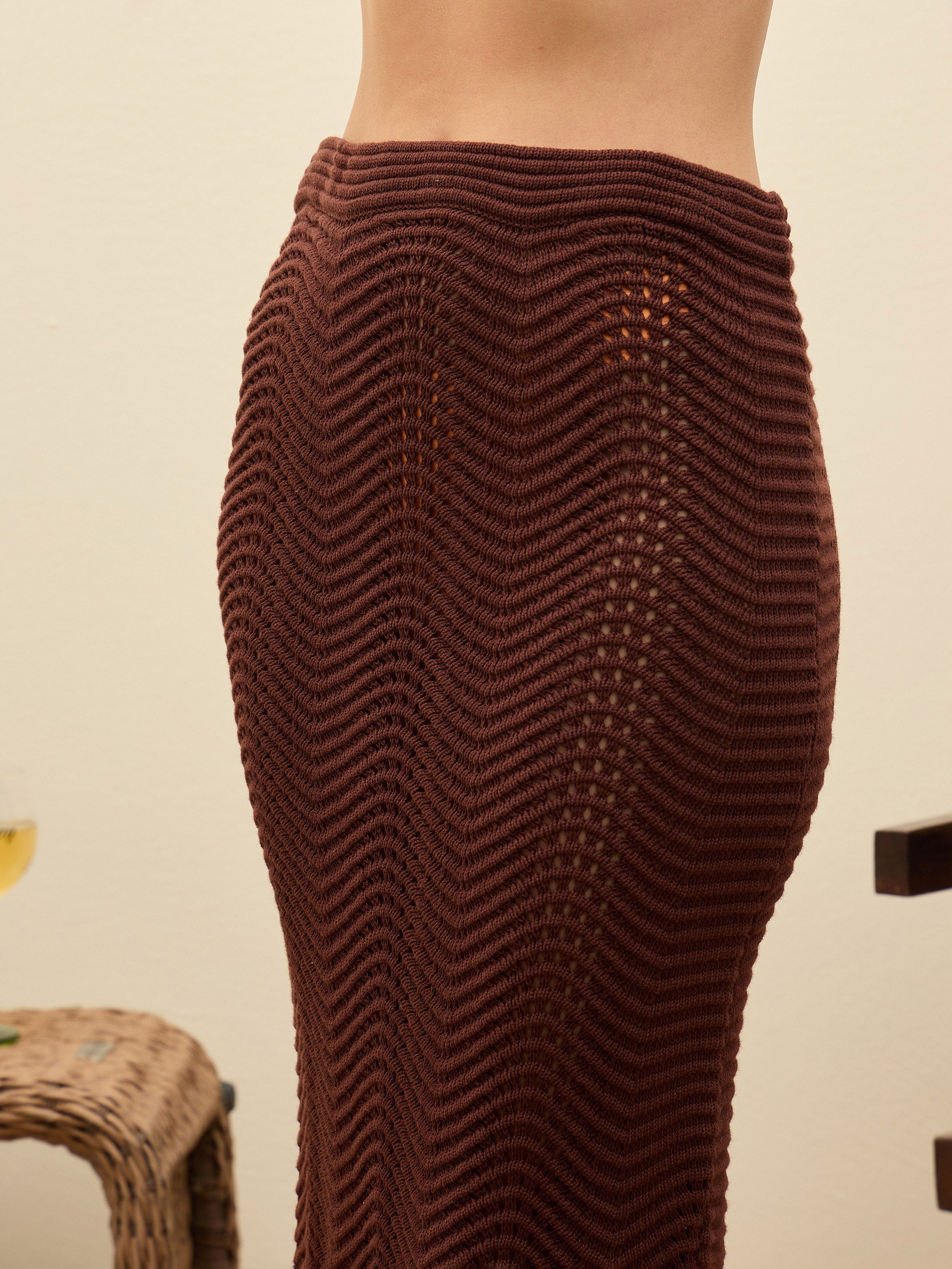Women Brown Crochet Straight Maxi Skirt-SFSKRT35019