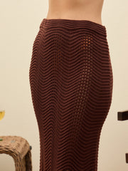 Women Brown Crochet Straight Maxi Skirt-SFSKRT35019