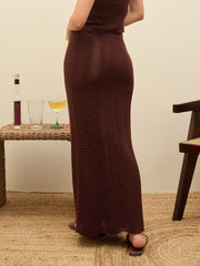 Women Brown Crochet Straight Maxi Skirt-SFSKRT35019