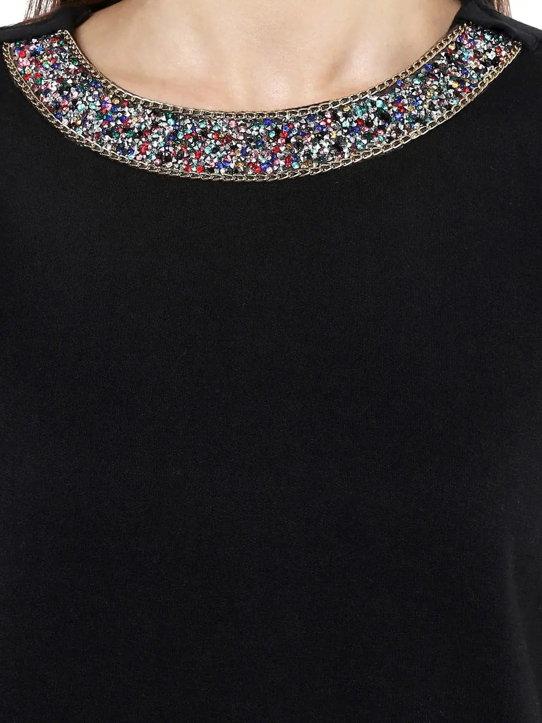 Blingy Neck Black Sweatshirt | Festive Lehenga for Women