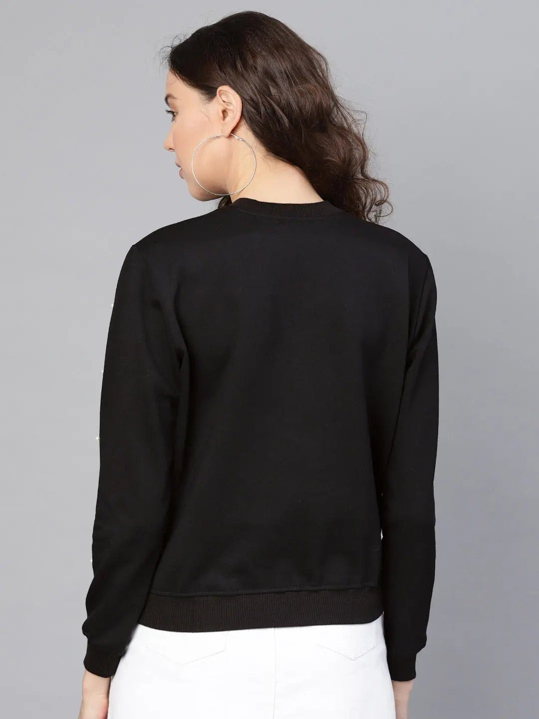 Pearl Beaded Black Sweatshirt | Women's Designer Apparel