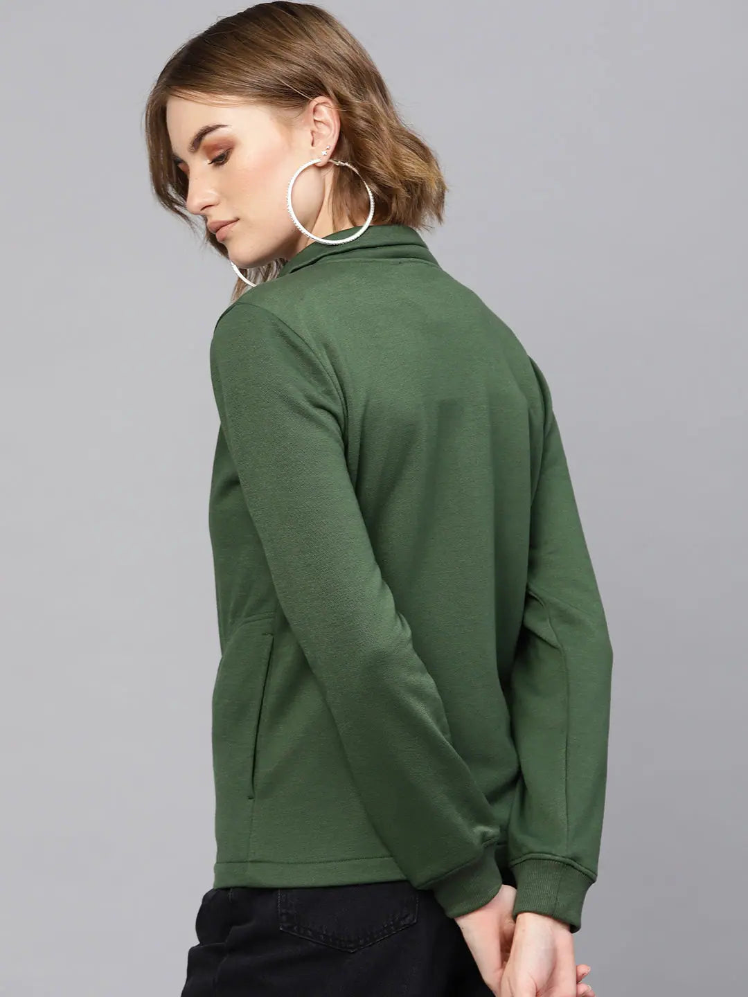 Olive Green Sweatshirt | Women's Zipper Fleece Comfort Top