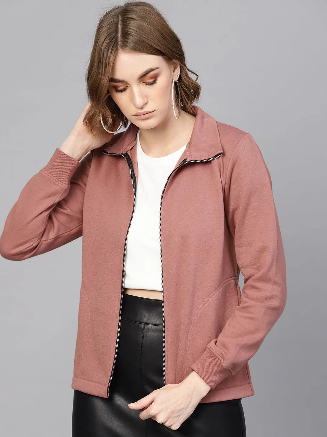 Dusty Pink Sweatshirt | Women's Comfort Fit Zipper Top