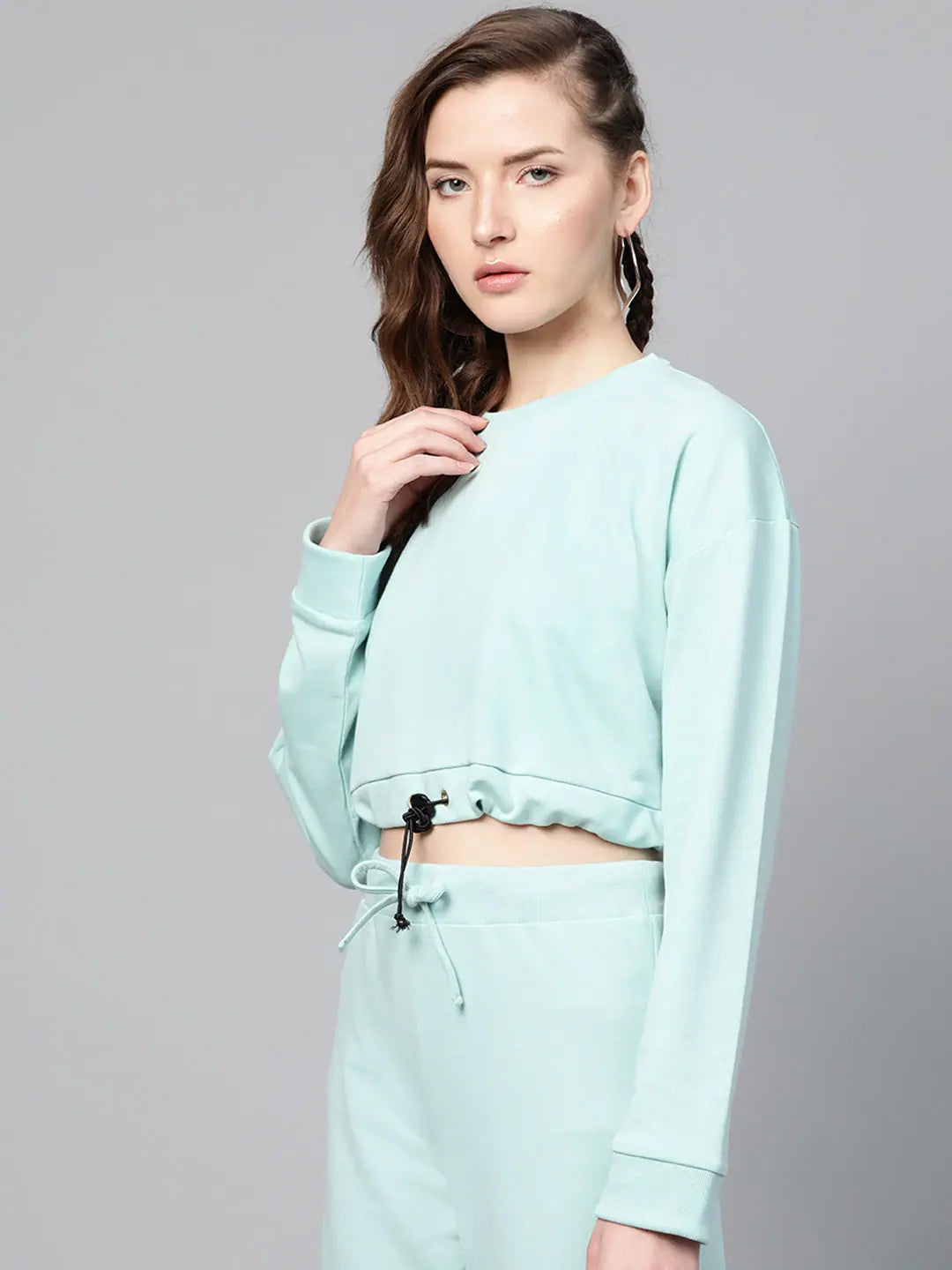 Sea Green Crop Sweatshirt | Women's Lehenga & Choli