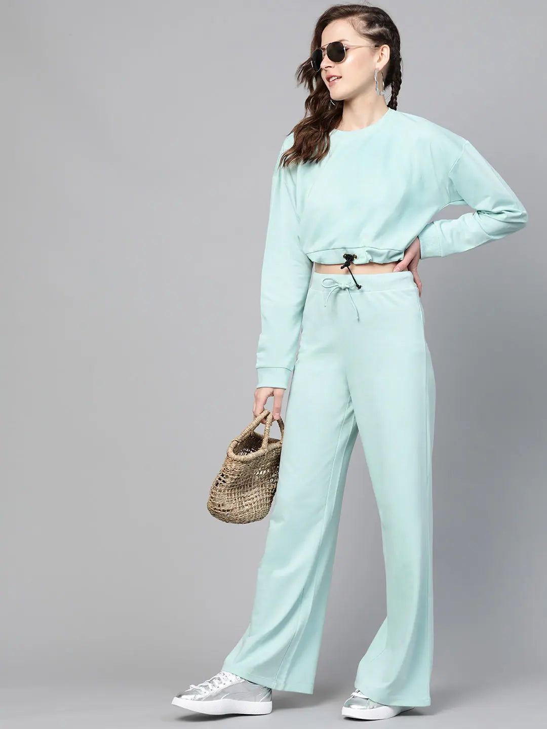 Sea Green Crop Sweatshirt | Women's Lehenga & Choli
