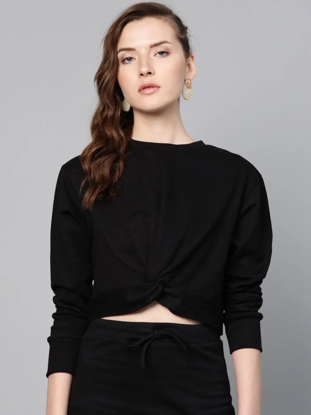 Black Twisted Crop Sweatshirt | Women's Lehenga Shop