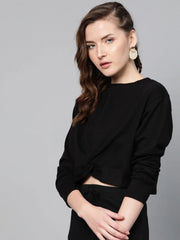 Black Terry Twisted Crop Sweatshirt