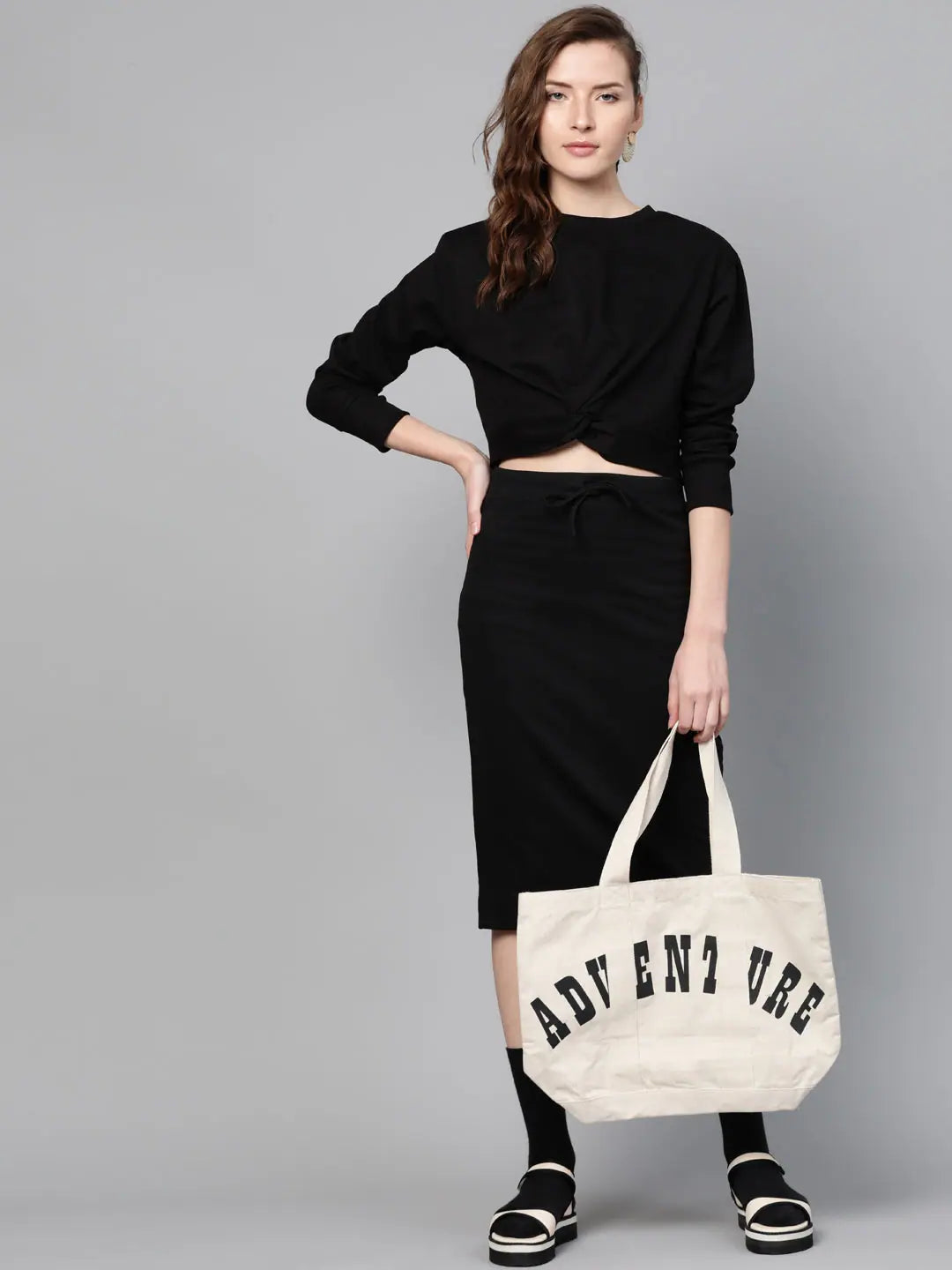 Black Twisted Crop Sweatshirt | Women's Lehenga Shop