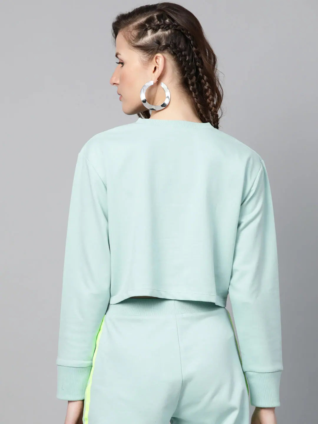 Sea Green Twisted Crop Sweatshirt | Ethnic Lehenga