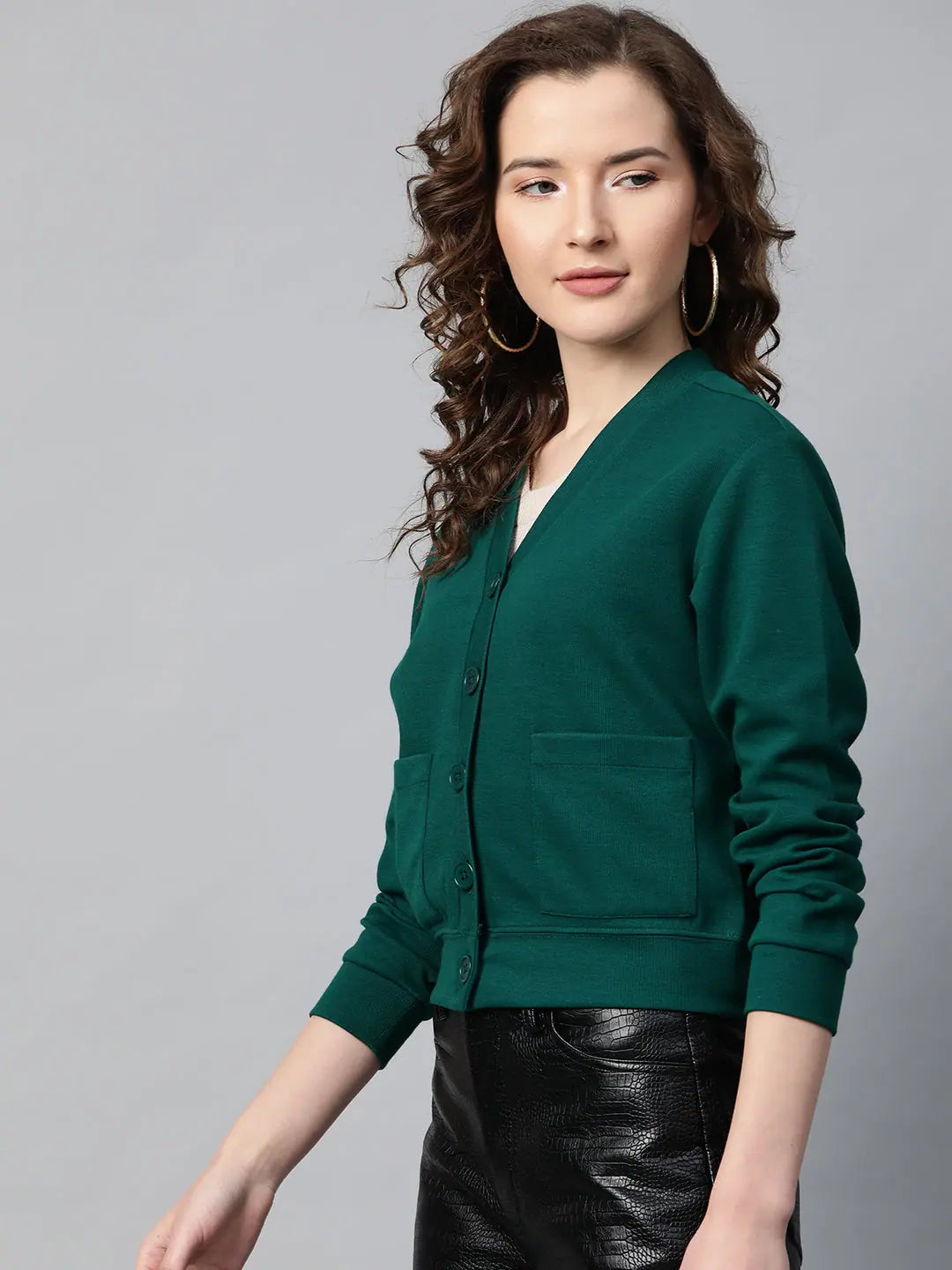Green Button Front Cardigan - Women's Ethnic Layering Top