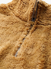 Mustard Zip Front Faux Fur Crop Sweatshirt