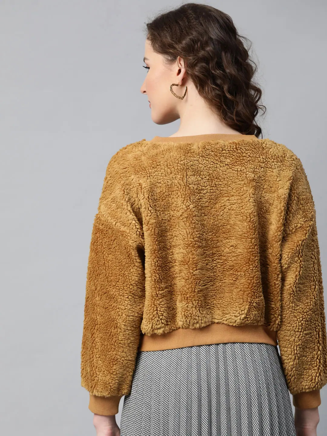 Mustard Faux Fur Crop Top | Comfortable Women's Sweatshirt