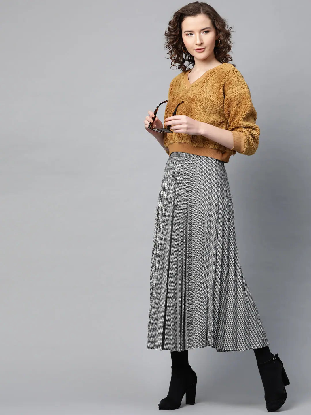 Mustard Faux Fur Crop Top | Comfortable Women's Sweatshirt