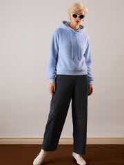 Women Blue Hooded Faux Fur Sweatshirt-SFSWSH7203