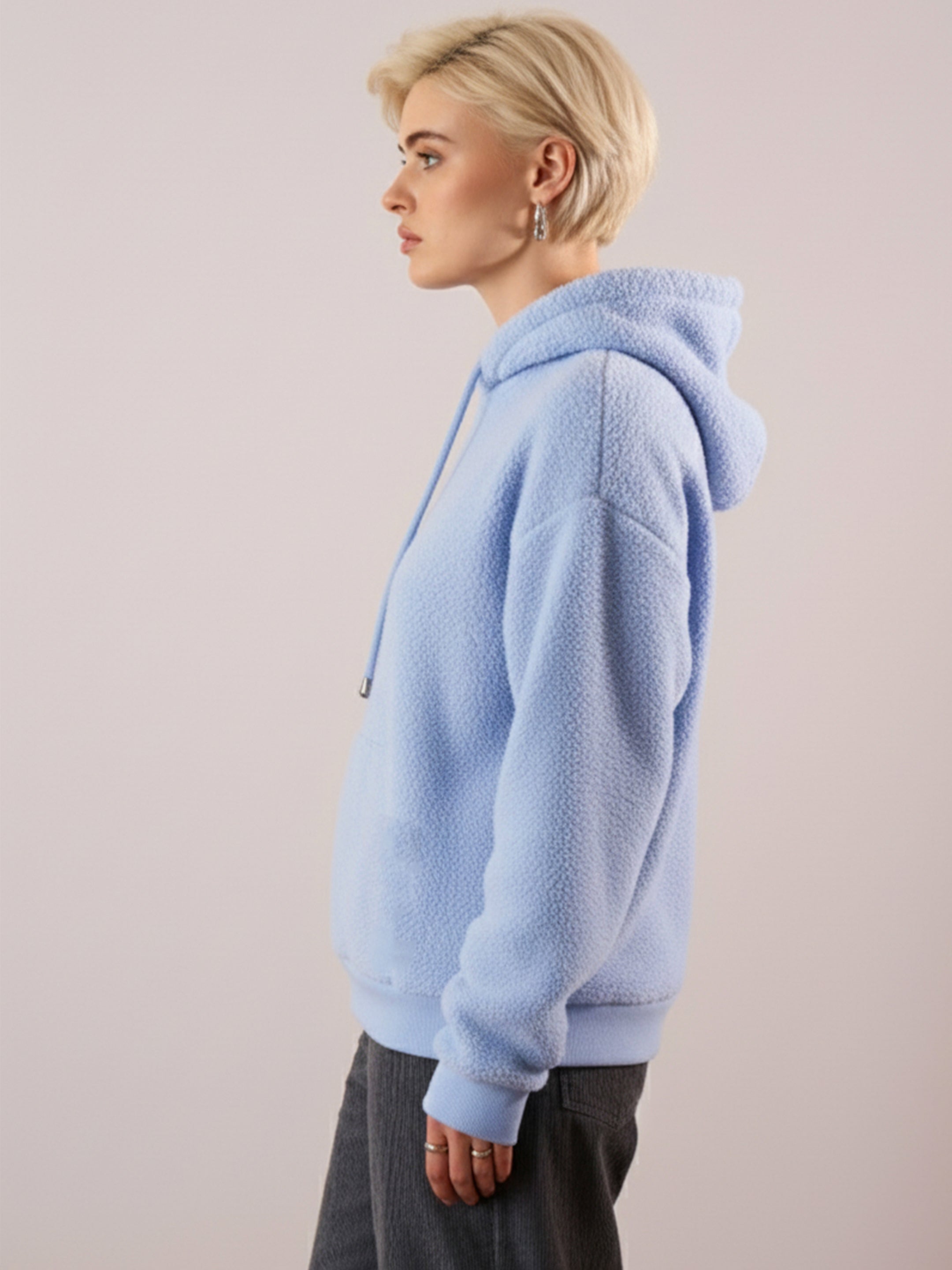 Women Blue Hooded Faux Fur Sweatshirt-SFSWSH7203