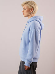 Women Blue Hooded Faux Fur Sweatshirt-SFSWSH7203