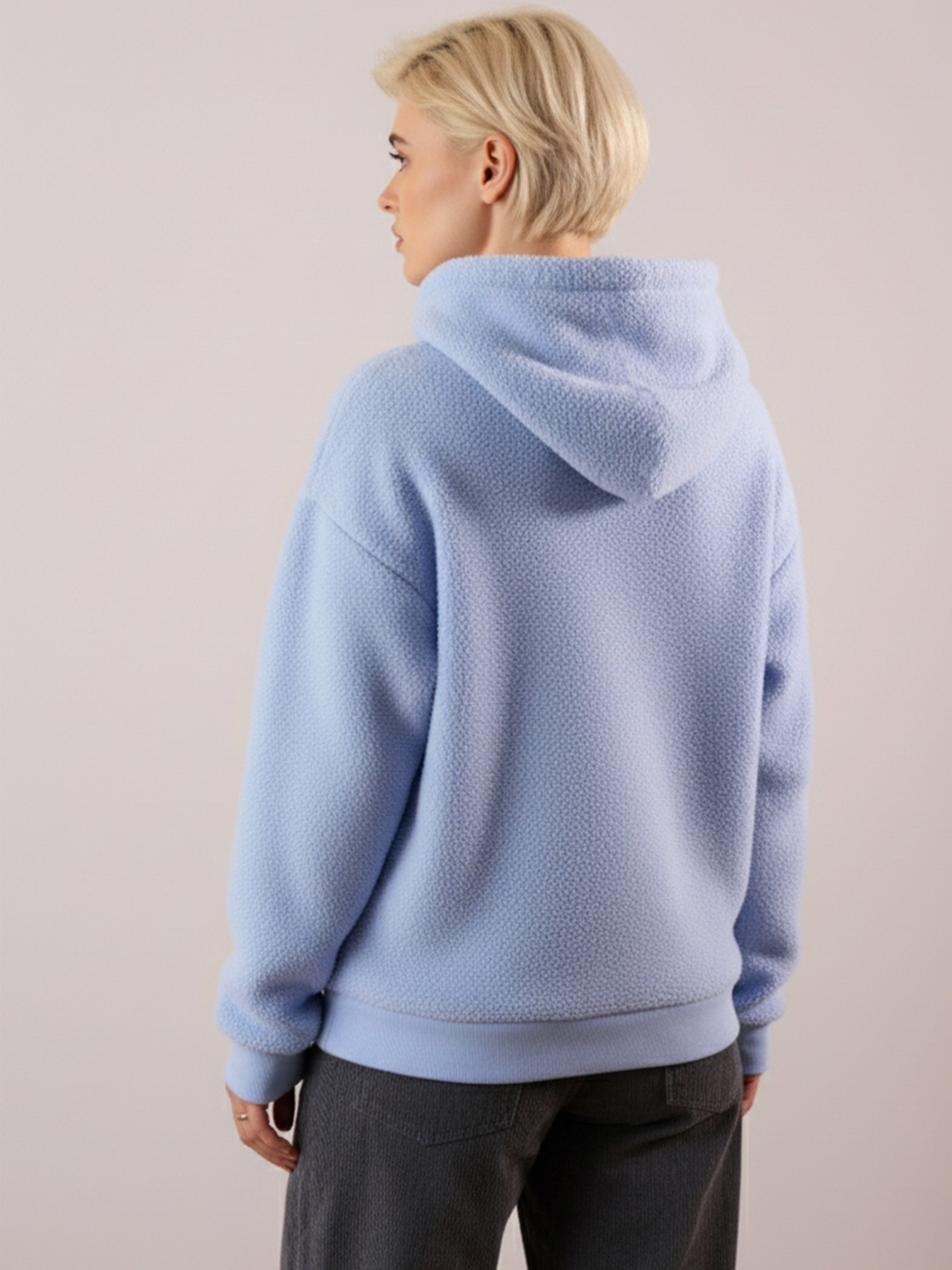 Women Blue Hooded Faux Fur Sweatshirt-SFSWSH7203