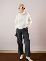 Women White High Neck Faux Fur Sweatshirt-SFSWSH7204