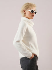 Women White High Neck Faux Fur Sweatshirt-SFSWSH7204