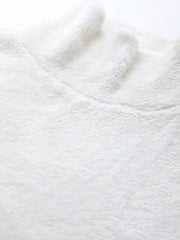 Women White High Neck Faux Fur Sweatshirt-SFSWSH7204