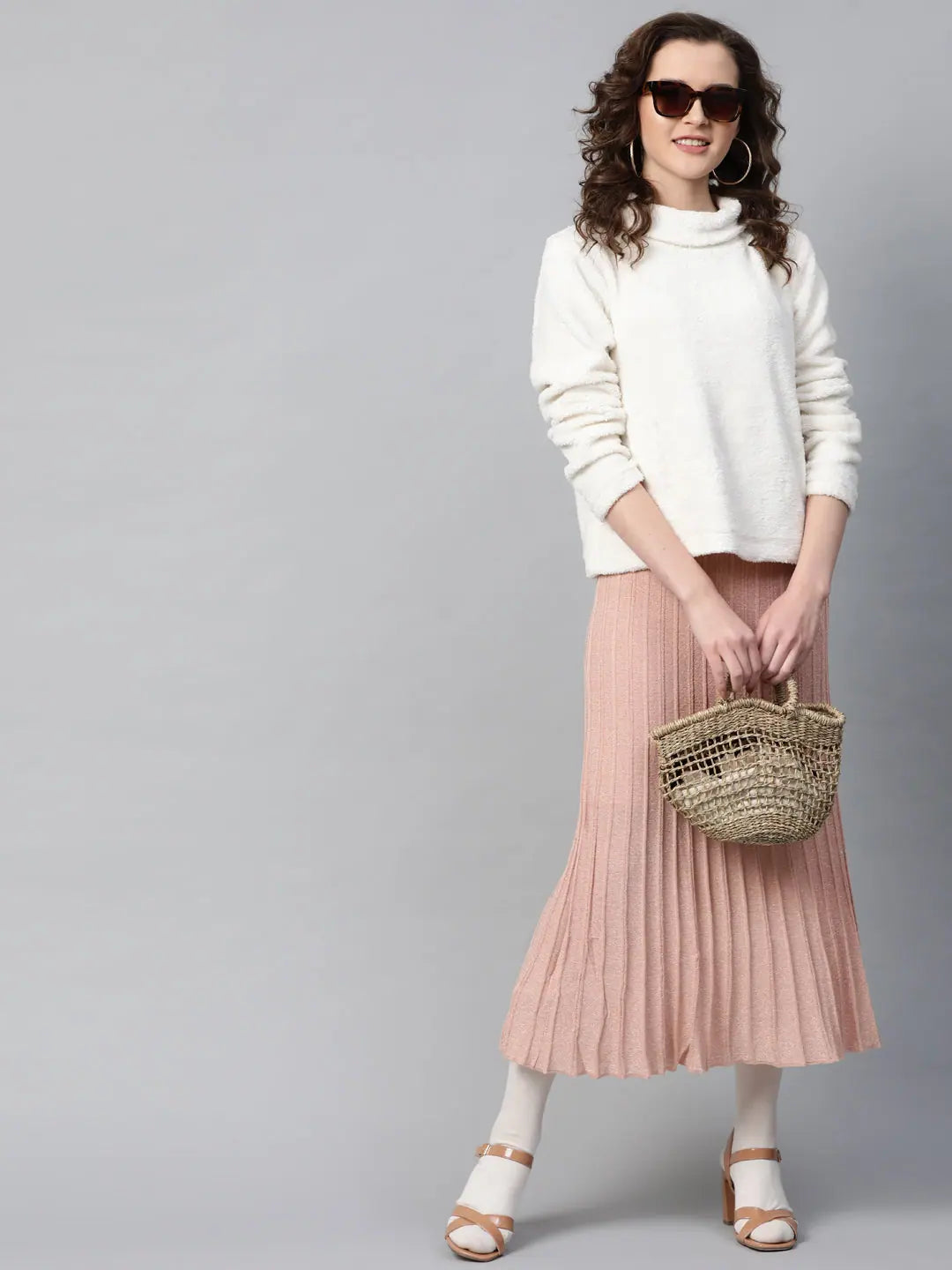 White Faux Fur Sweatshirt - Traditional Indian Lehenga Look