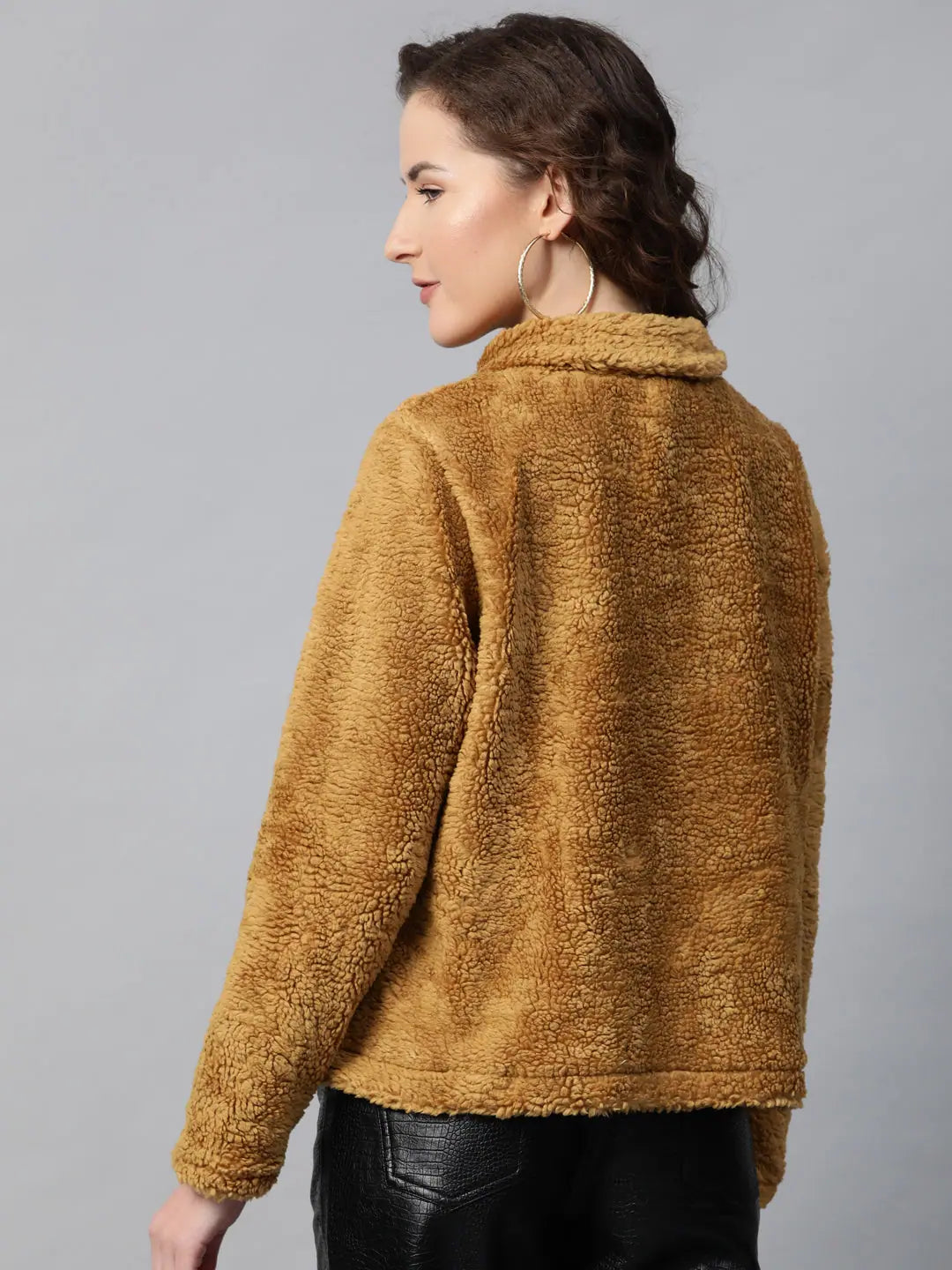 Mustard Faux Fur Sweatshirt | High Neck Women's Top