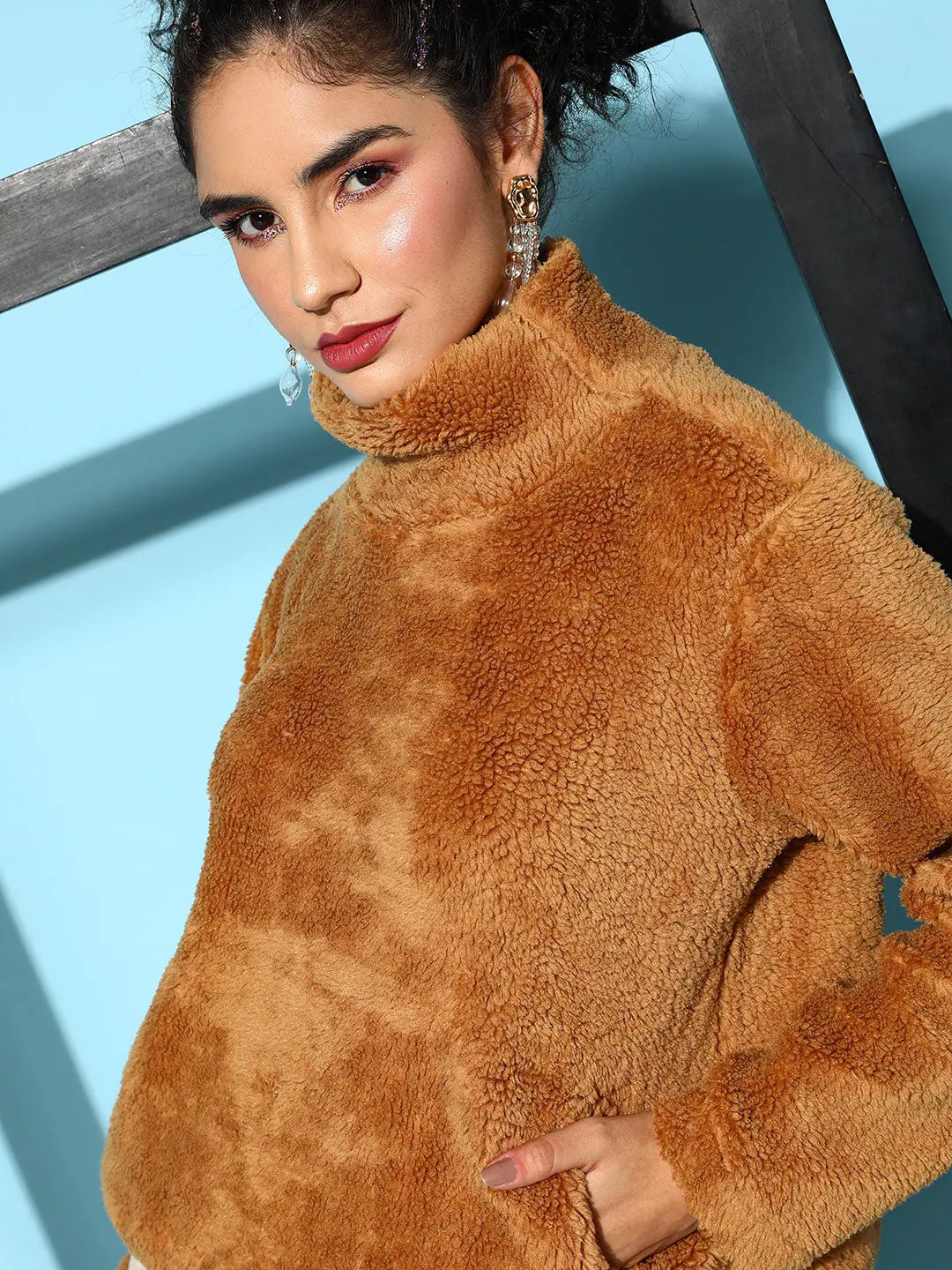 Mustard Faux Fur Sweatshirt | Women's Lehenga Online