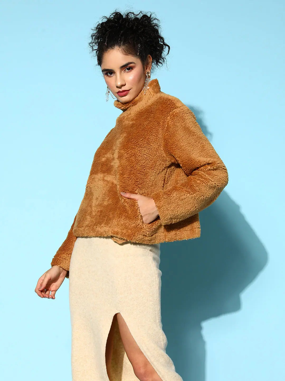 Mustard Faux Fur Sweatshirt | Women's Lehenga Online