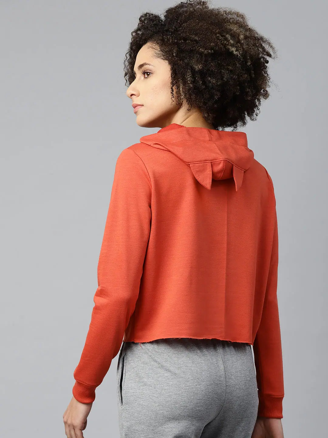Rust Kitty Face Crop Hoodie Sweatshirt | Cotton Terry