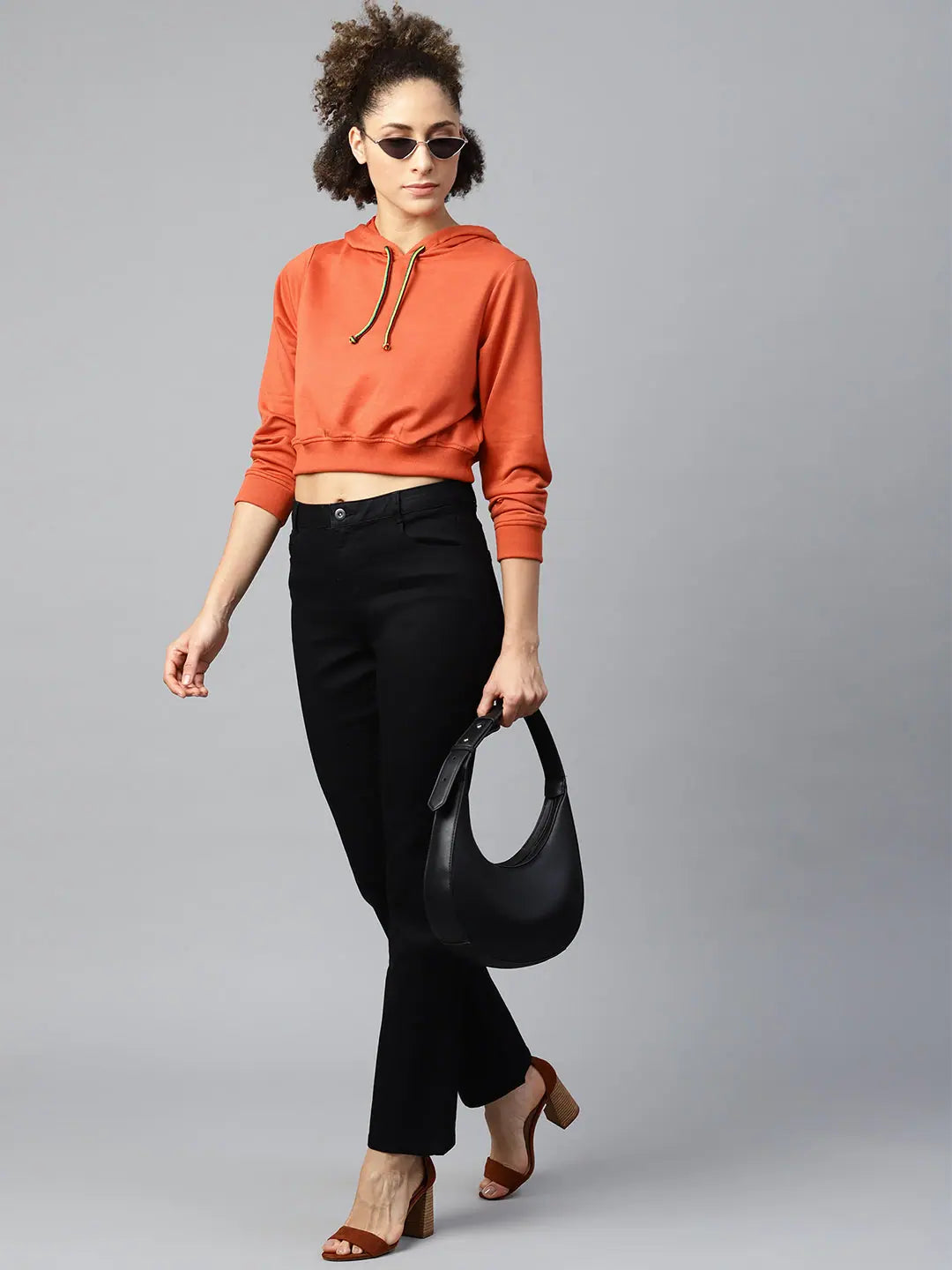 Rust Crop Hoodie Sweatshirt - Ethnic Lehenga Style