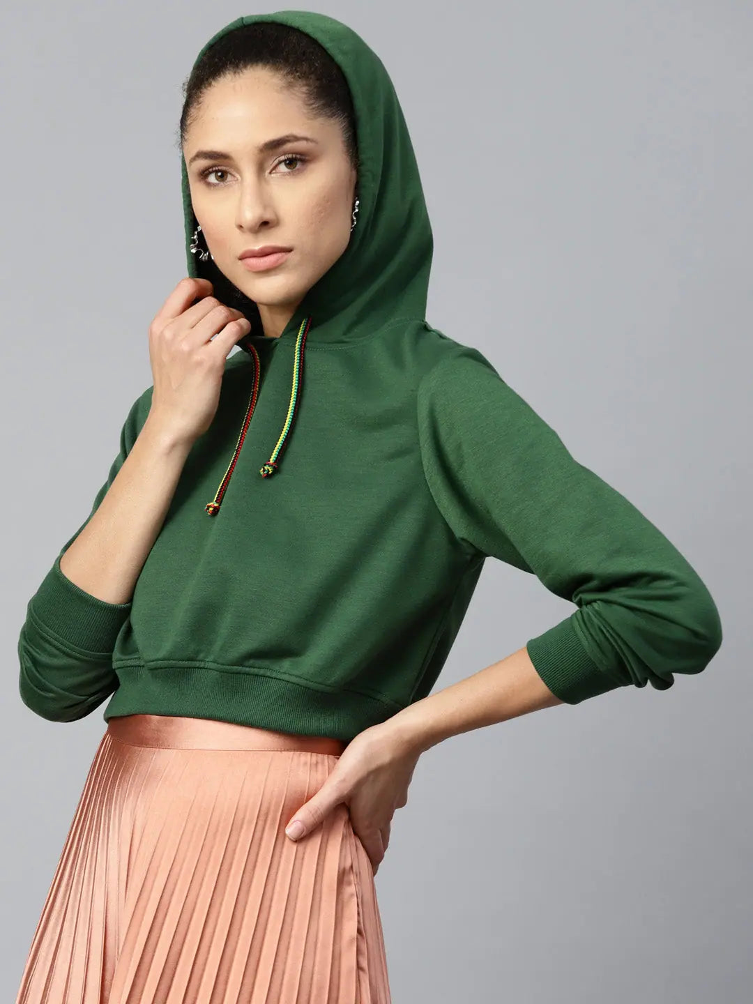 Green Crop Hoodie - Women's Lehenga Inspired Style