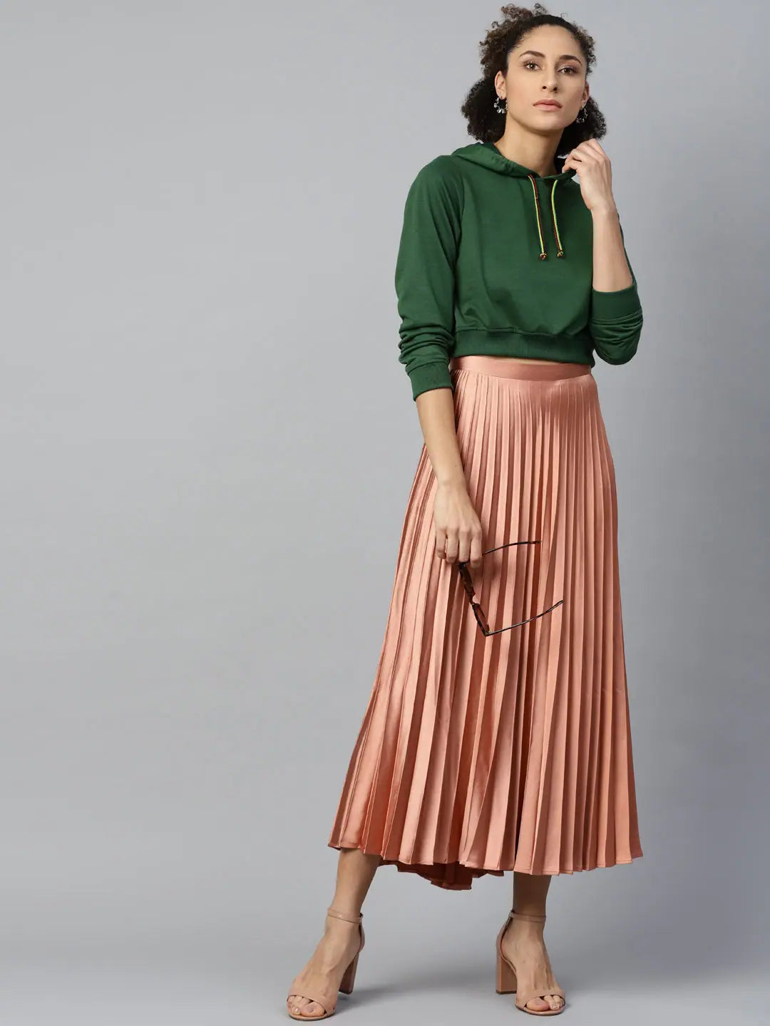 Green Crop Hoodie - Women's Lehenga Inspired Style