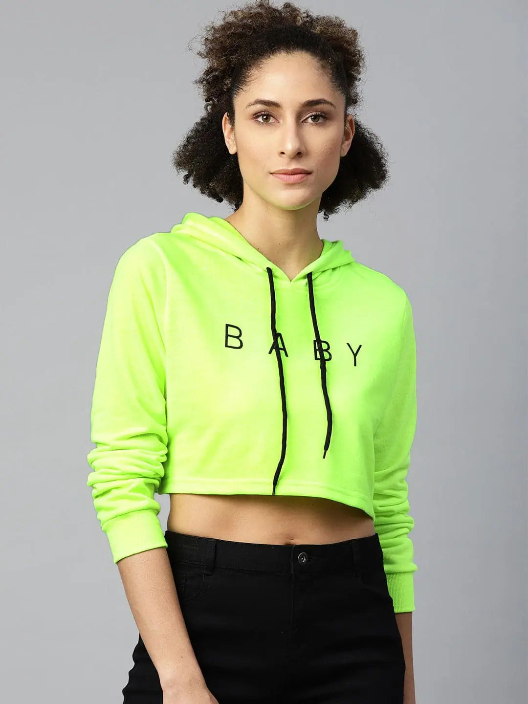 Neon Green Baby-Print Crop Hoodie | Women's Western Wear