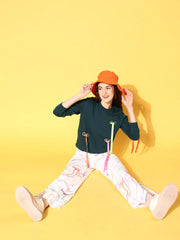 Women Teal Multicolor Ribbon Detail Sweatshirt
