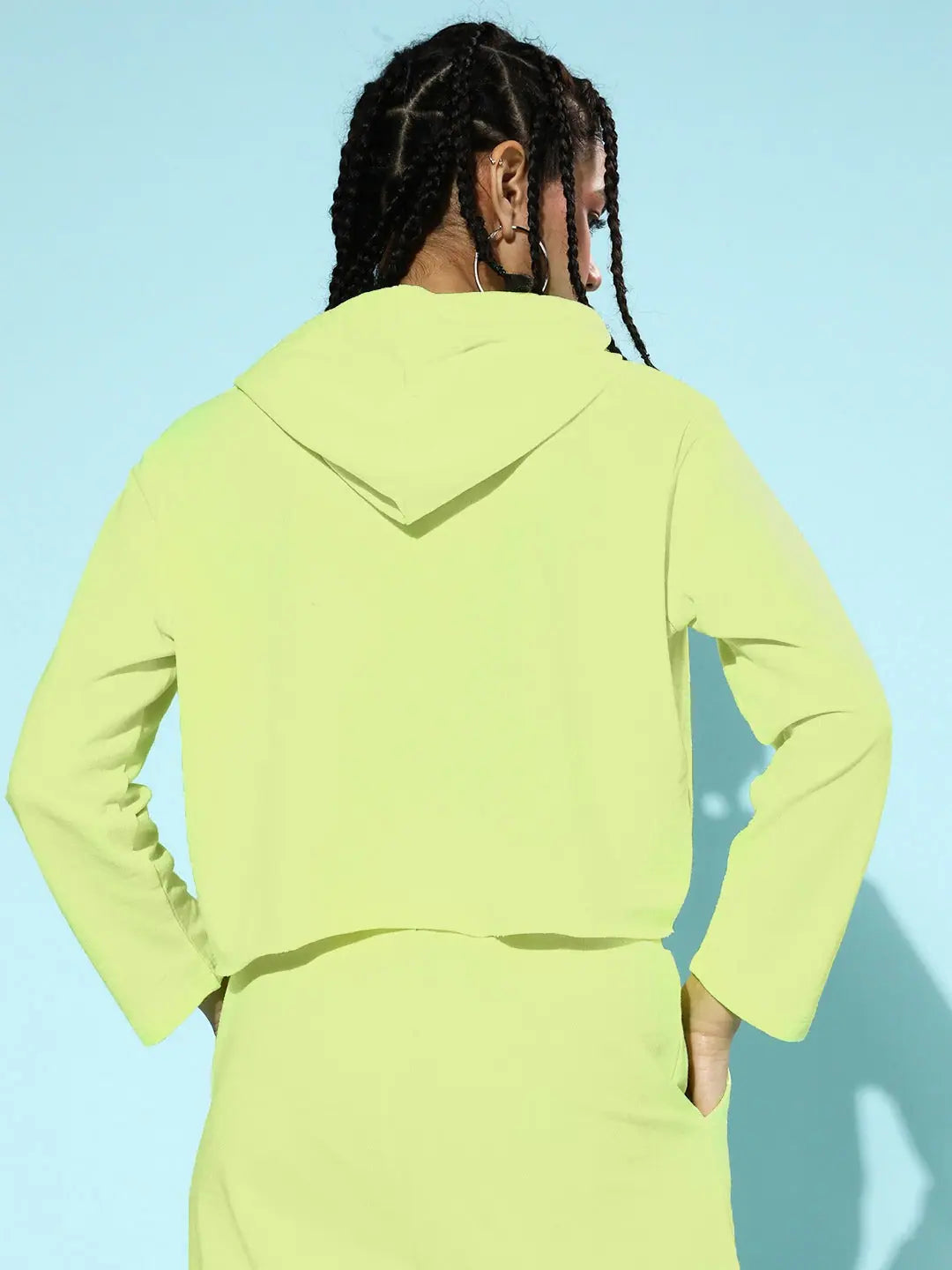 Neon Green Crop Hoodie - Drawstring Detail, Comfort Fit