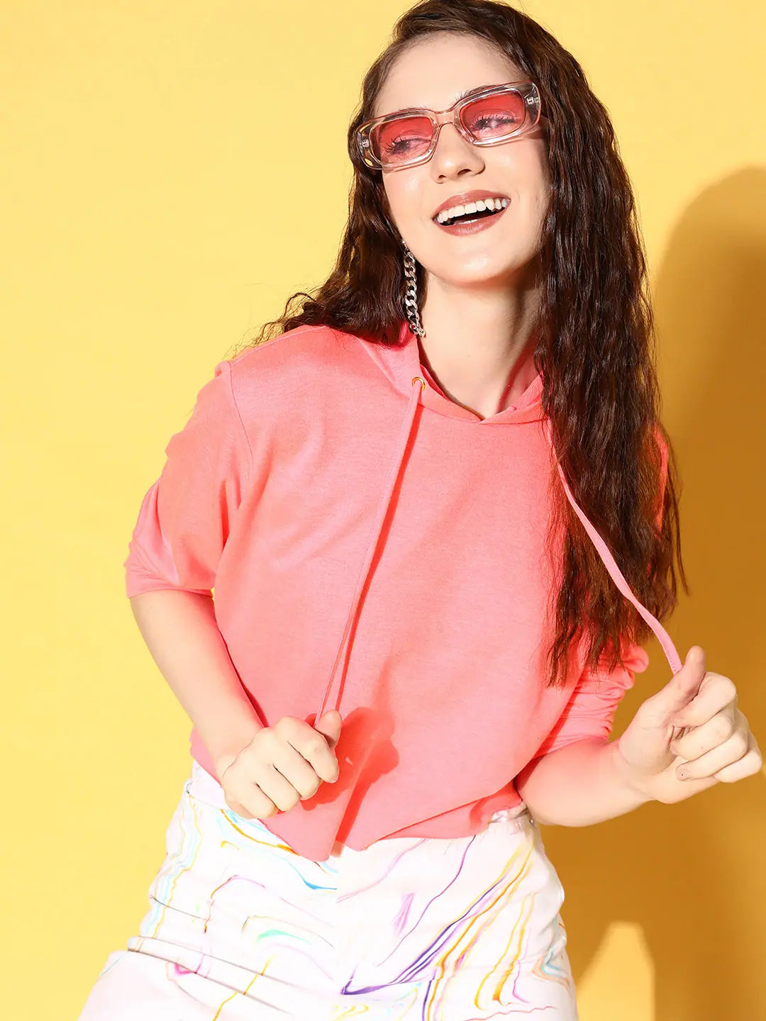 Neon Pink Crop Hoodie - Women's Western Clothing & Outfits