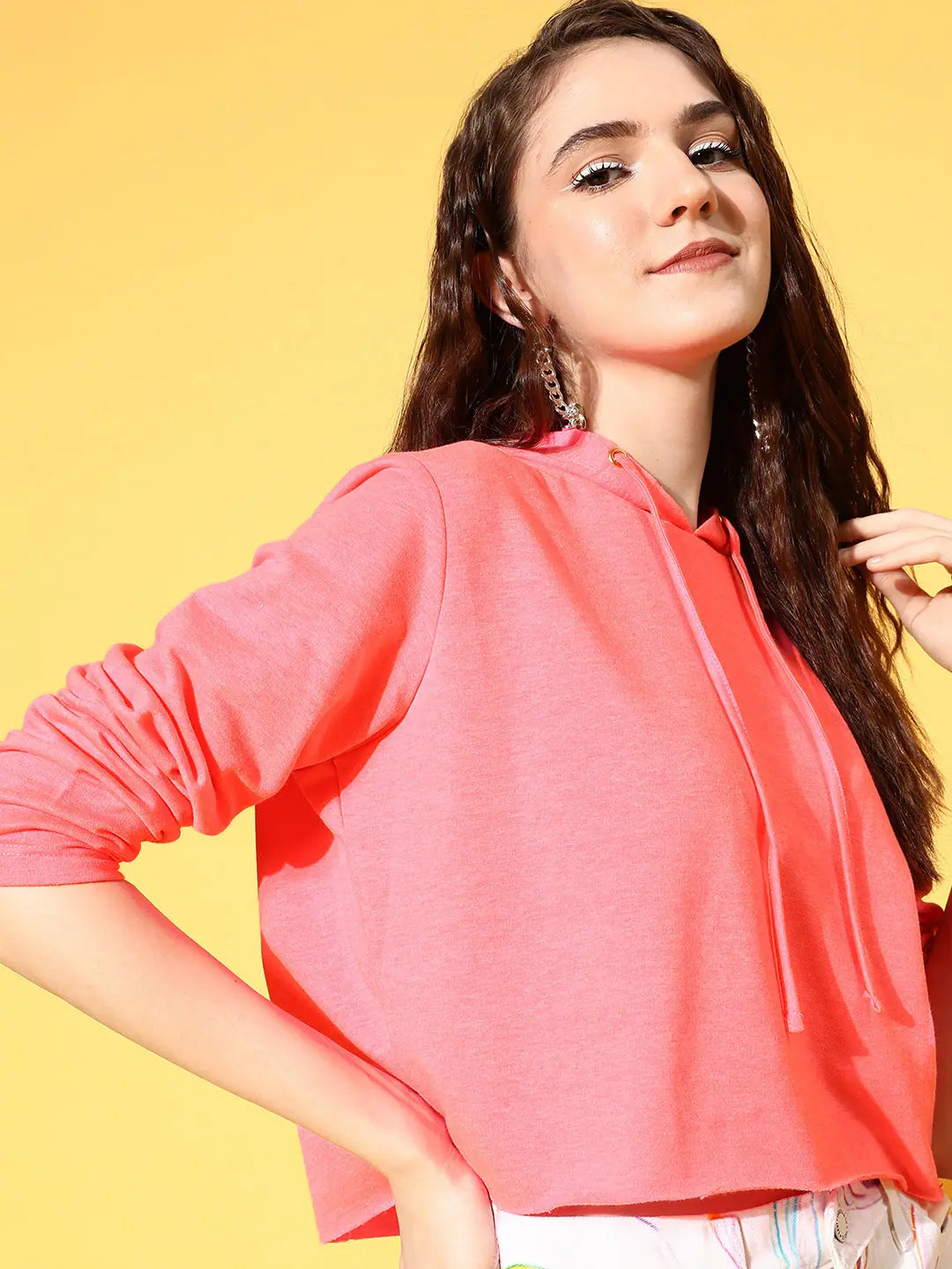 Neon Pink Crop Hoodie - Women's Western Clothing & Outfits
