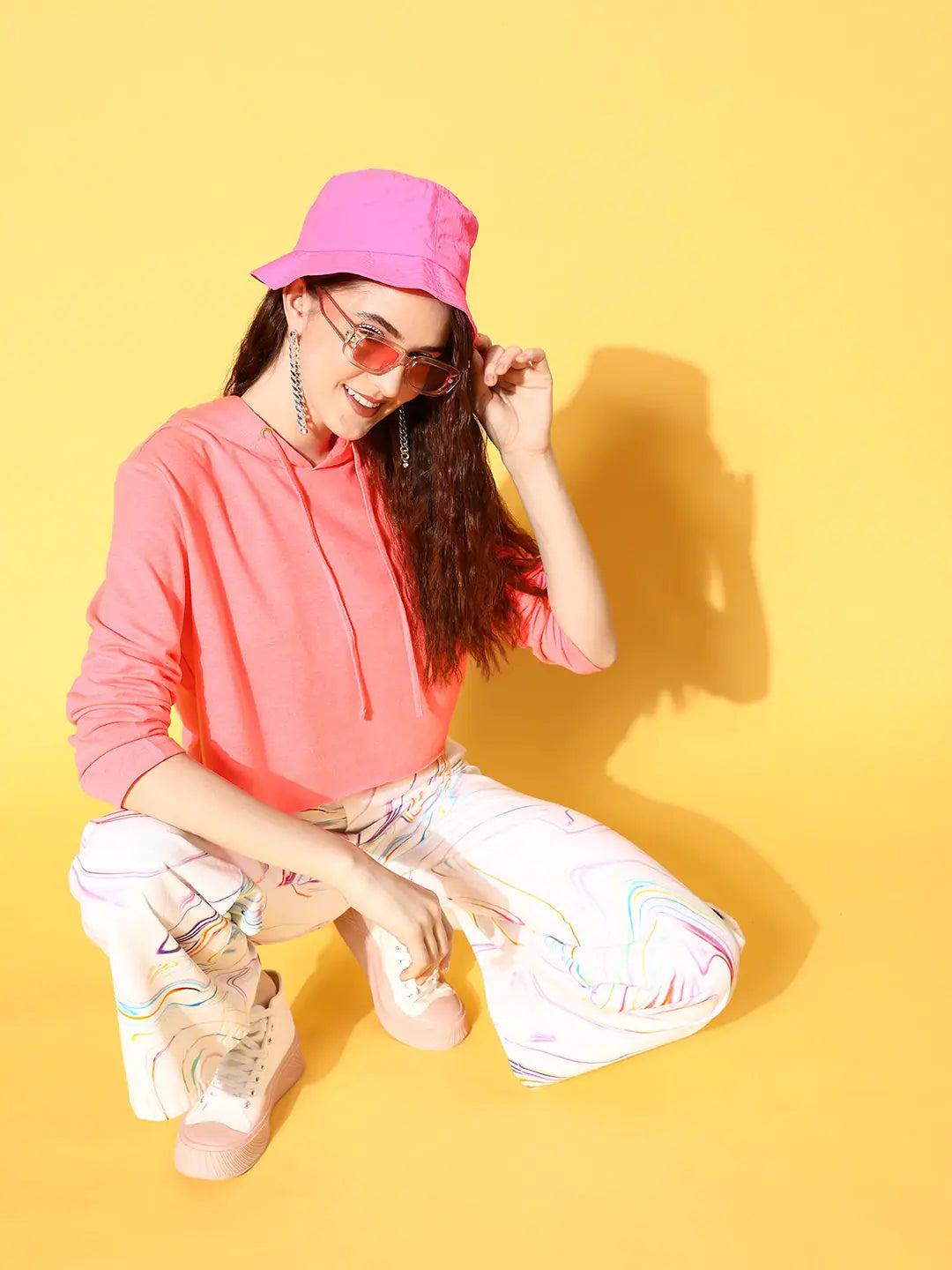 Neon Pink Crop Hoodie - Women's Western Clothing & Outfits