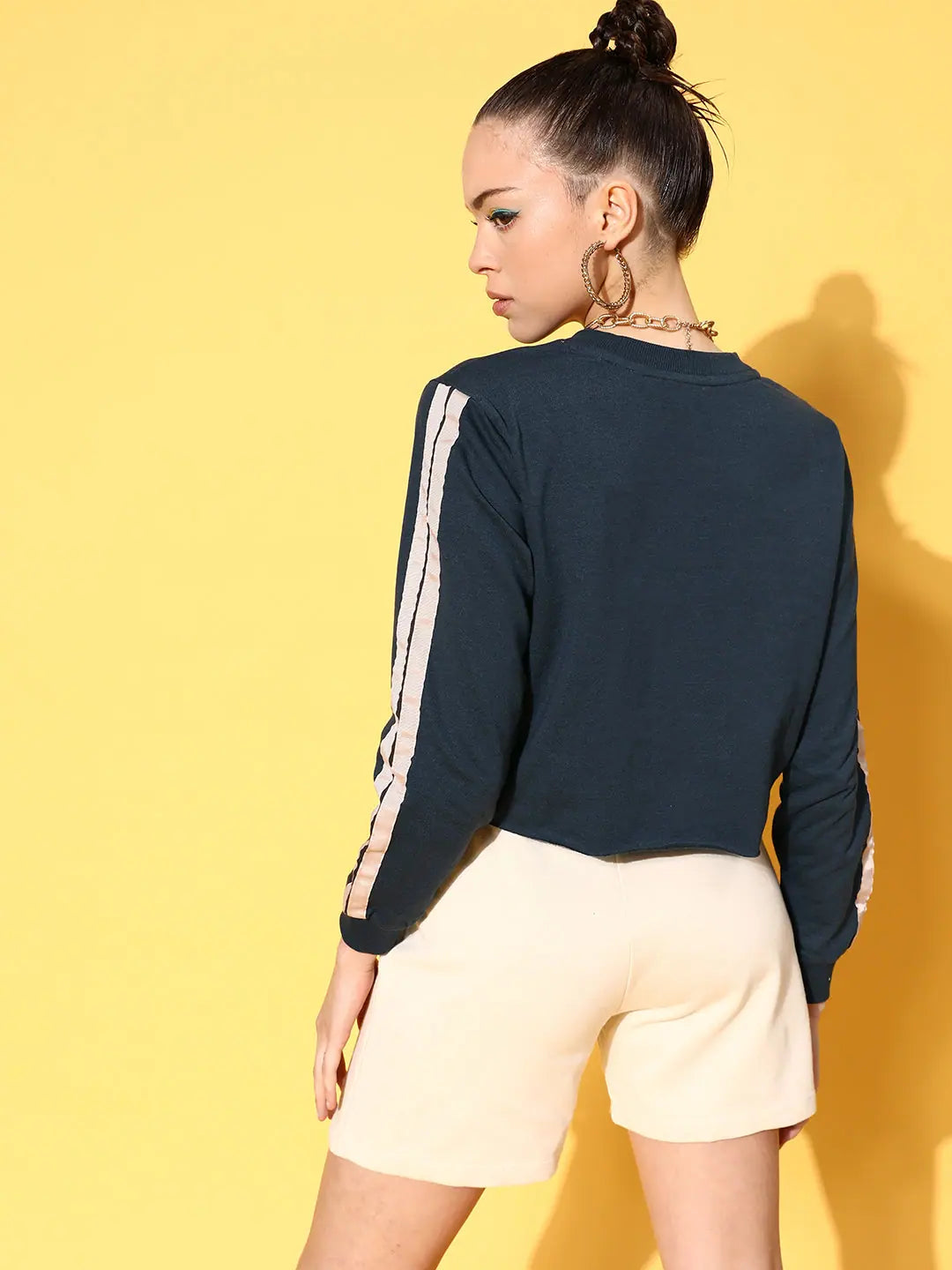 Navy Boxy Crop Sweatshirt | Women's Lehenga Collection