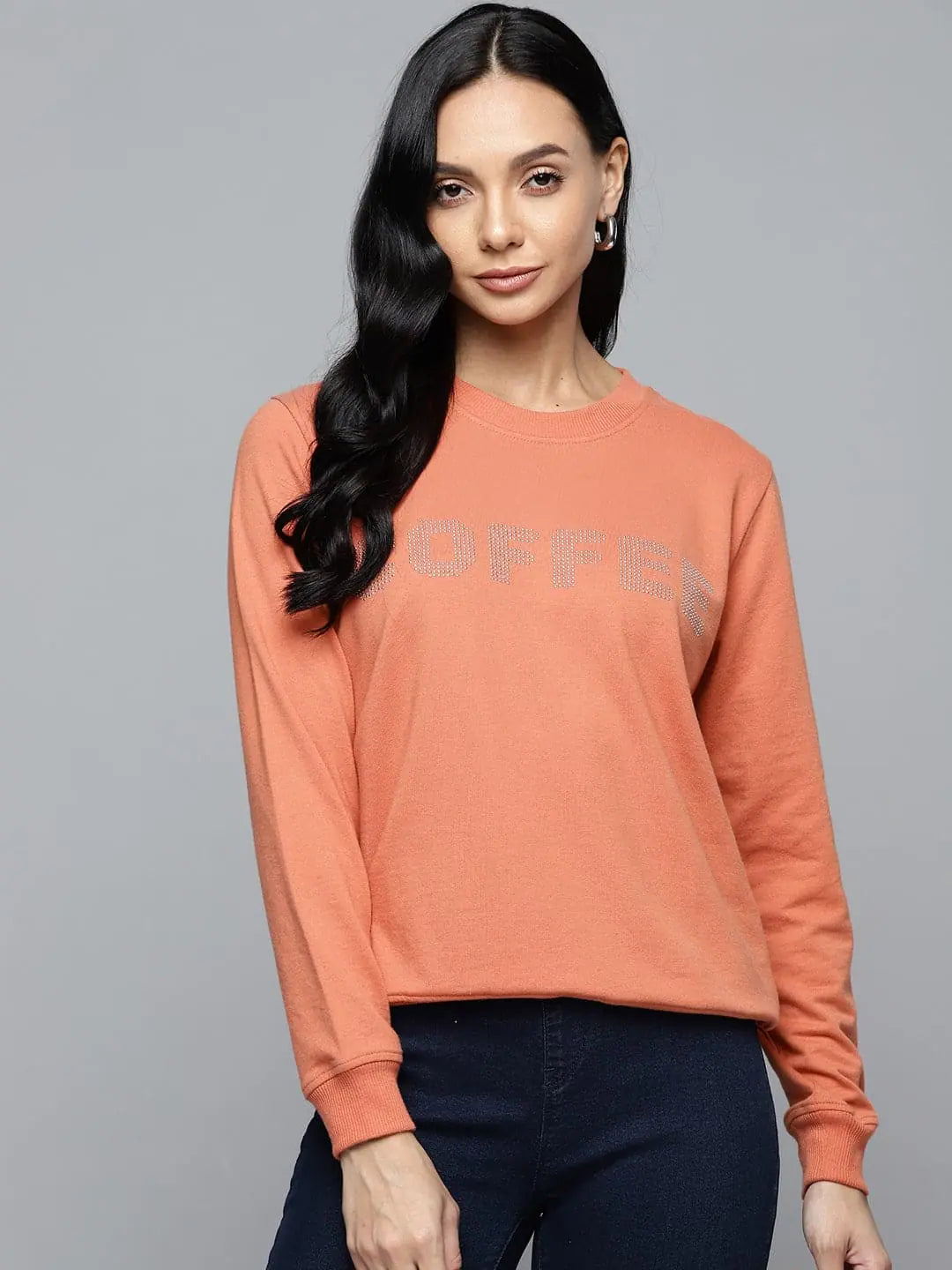 Coral COFFEE Studded Terry Sweatshirt | Comfort & Style