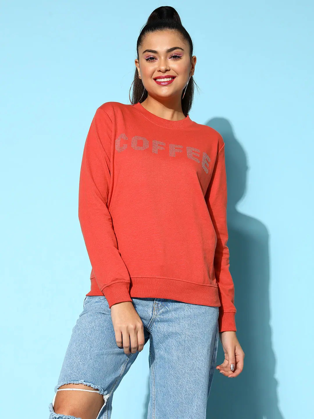 Coral Coffee Sweatshirt | Stylish Lehenga Choli Alternative