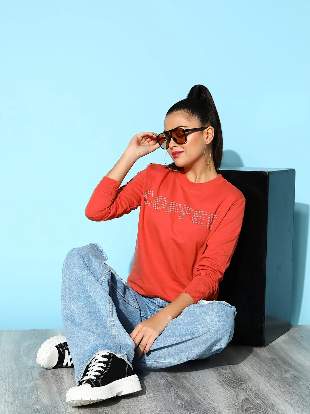 Coral Coffee Sweatshirt | Stylish Lehenga Choli Alternative