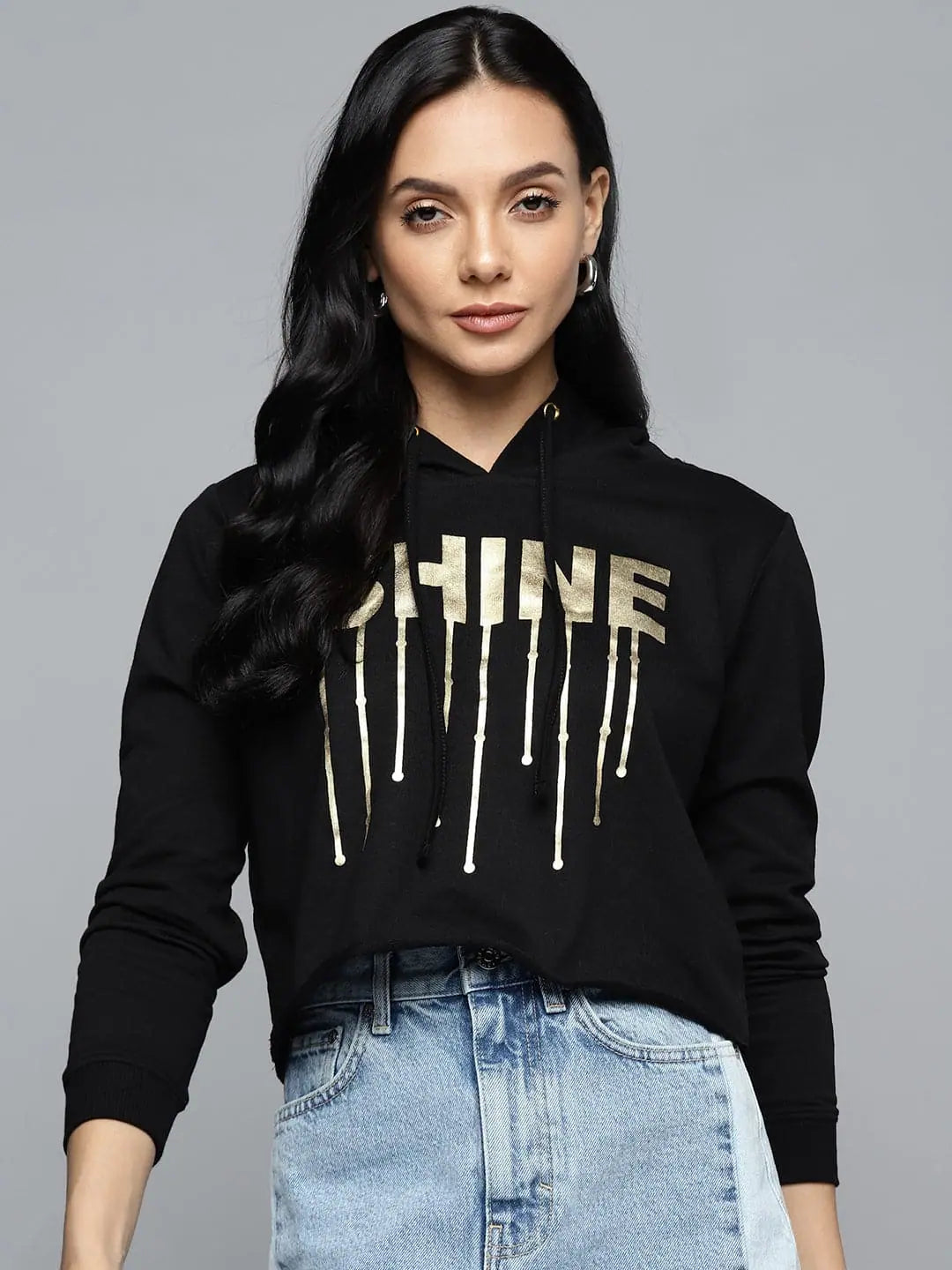 Shine Foil Print Crop Hoodie | Women's Western Wear