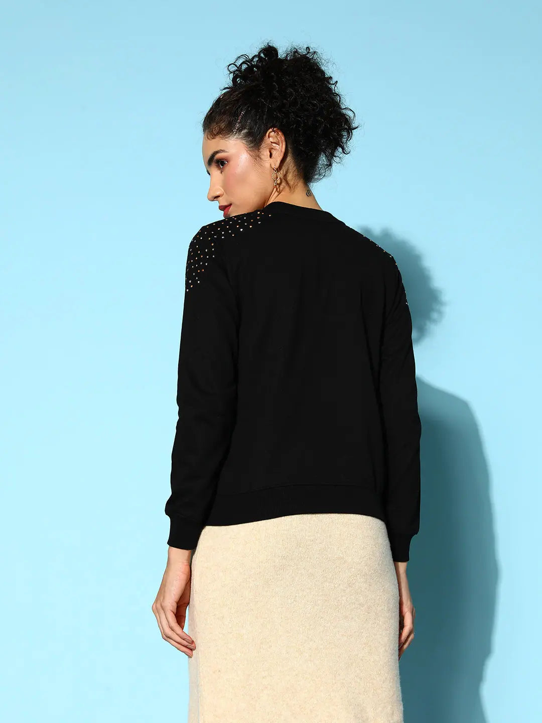 Black Studded Sweatshirt - Women's Terry Shoulder Studs