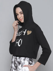 Black Terry HO HO Boxy Crop Hoodie