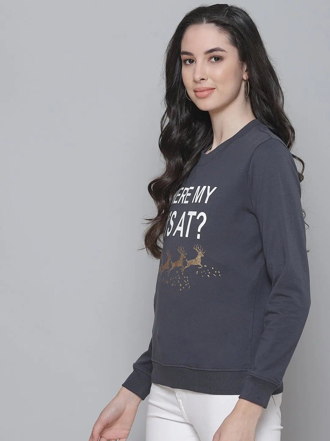 Grey Terry Sweatshirt - Shop Lehenga Choli Designs Online