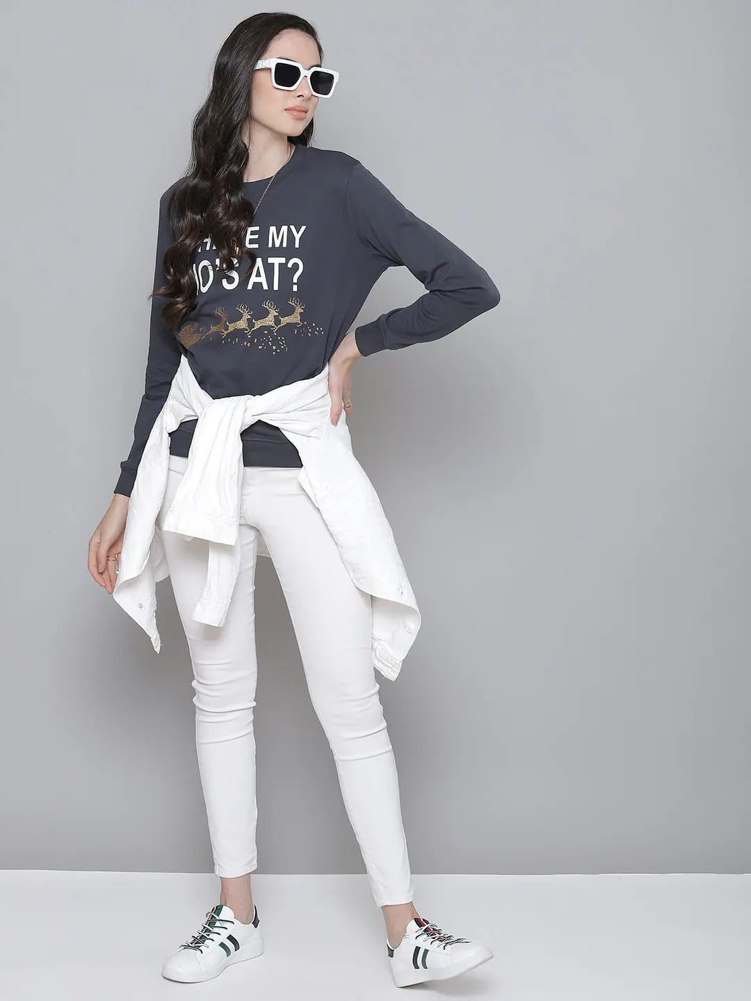 Grey Terry Sweatshirt - Shop Lehenga Choli Designs Online