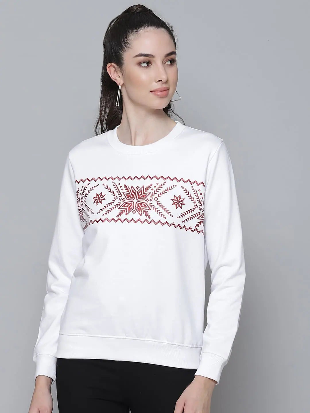 White Border Print Sweatshirt - Festive Lehenga Collection