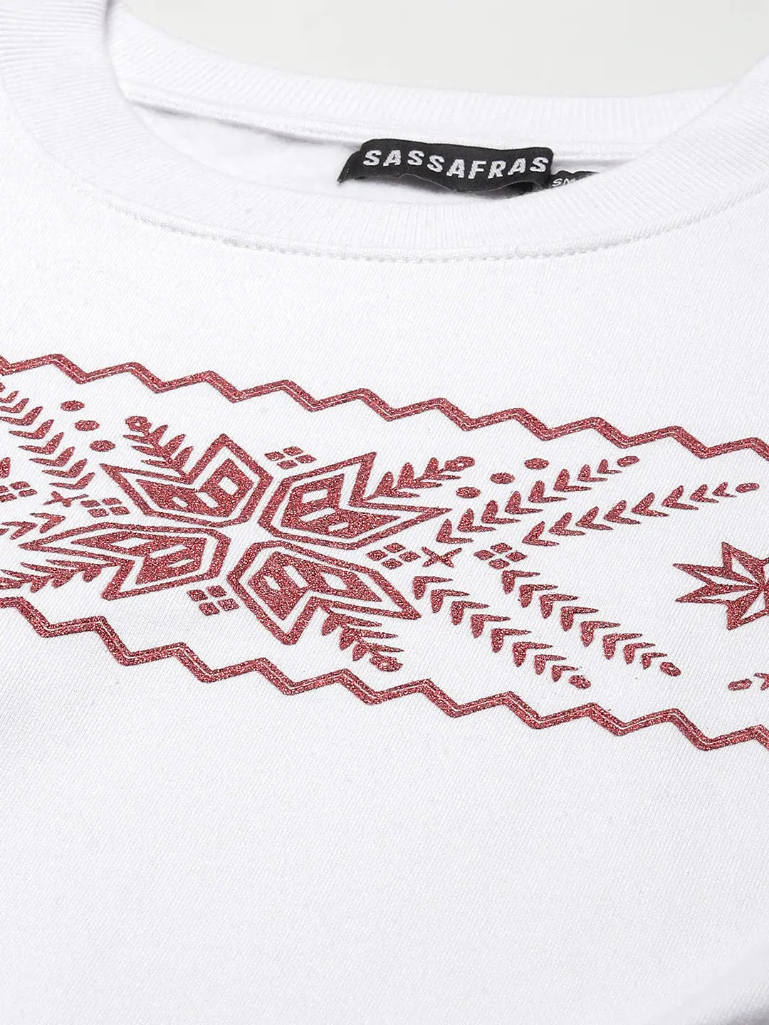 White Border Print Sweatshirt - Festive Lehenga Collection